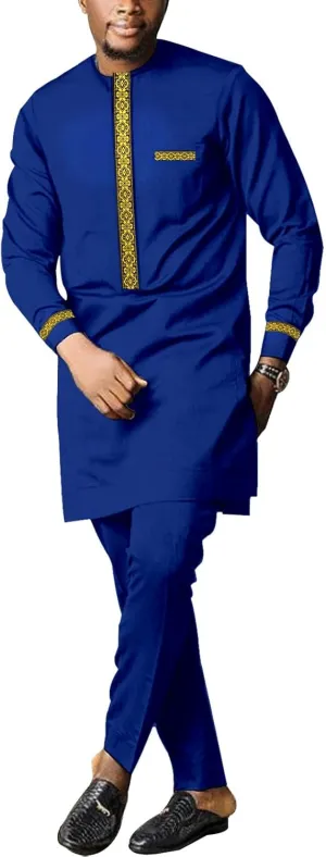 instead stumble yam dexterous African Dashiki Formal Suit Long Sleeve Shirt and Pant Two Piece Set Traditional Tribal Outfits Men's 