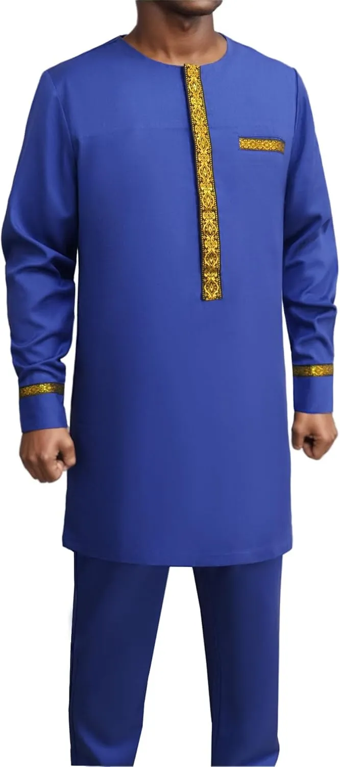 instead stumble yam dexterous African Dashiki Formal Suit Long Sleeve Shirt and Pant Two Piece Set Traditional Tribal Outfits Men's 