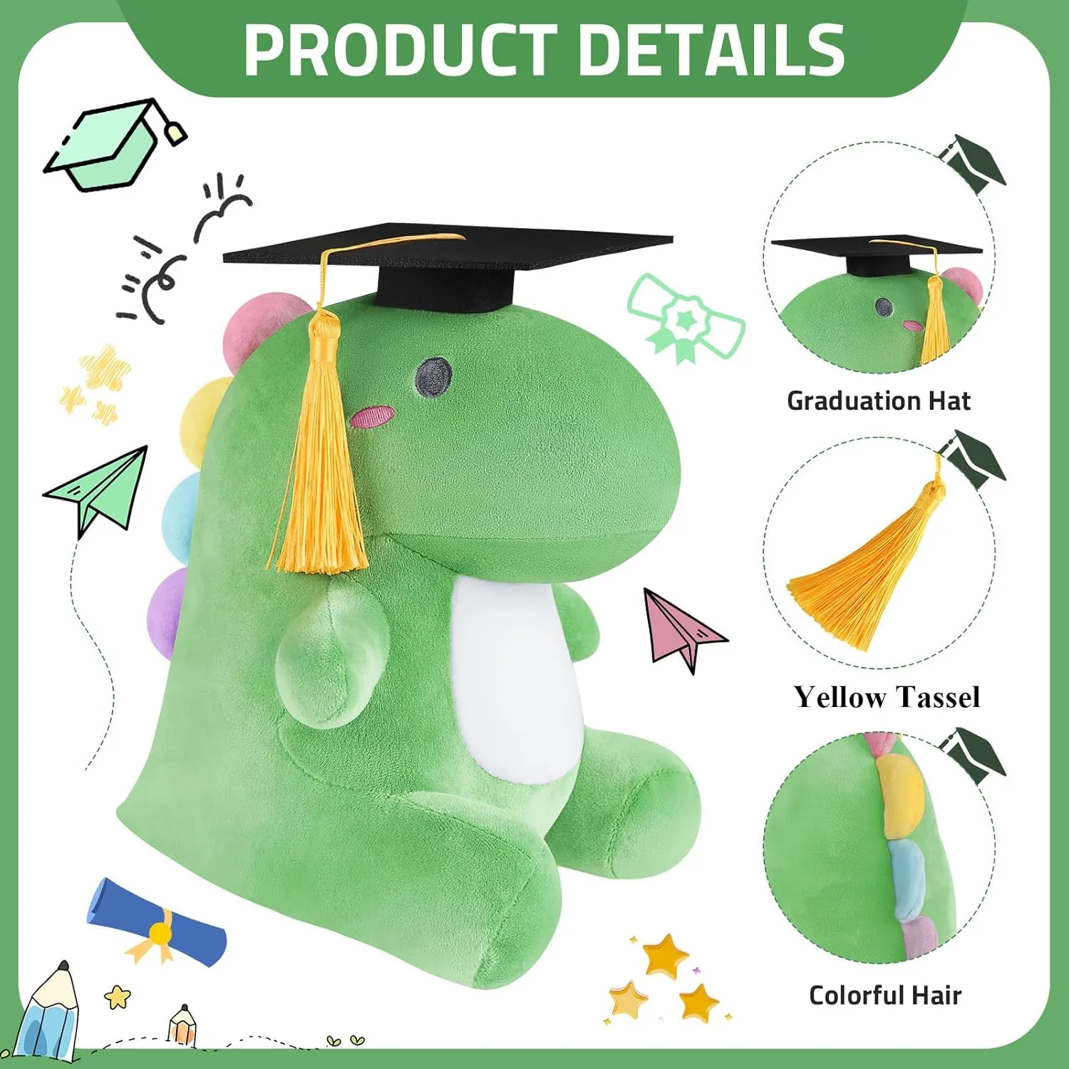internally sash lens Stuffed Kindergarten Graduation Gifts Kids Graduation Gift, Green Farochy Graduation Dinosaur Stuffed Animal 2025 Graduation Plush Gifts Graduation Plush 