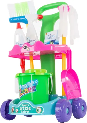 Janitor Accessories Cart for Children �C Pretend Play Broom$ Mop and Dustpan cedar for Tidy-Up Fun by Hey Play Toy Cleaning Set �C Housekeeping and 