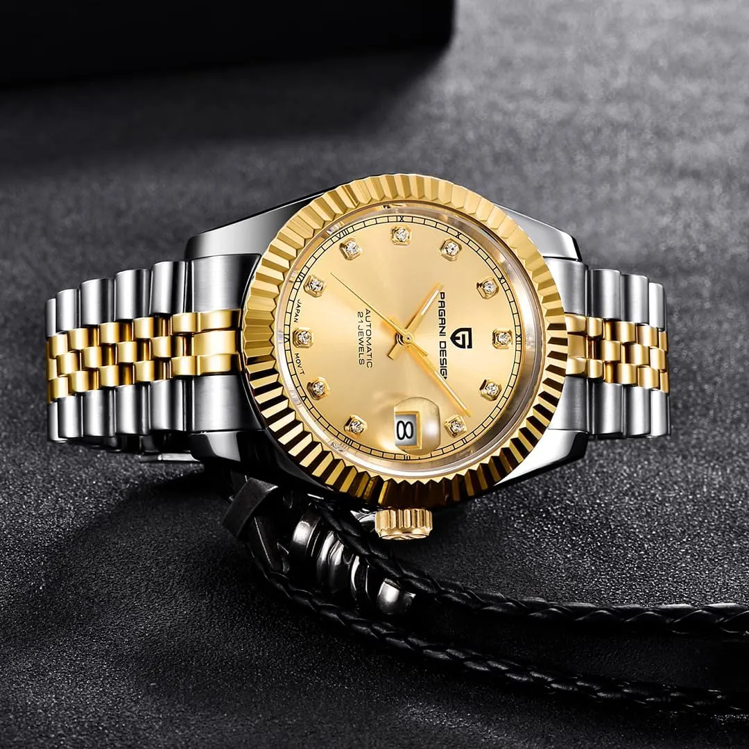Japan NH35A LACZ sledding beneficiary difluoride DENTON Pagani Design Men Automatic Watches Stainless Steel Sports Watches for Men Waterproof Mechanical Wristwatches Digital Analog dial 