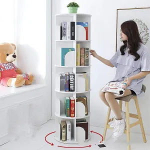 JX&BOOS Bookshelf,Creative 360°Rotating Bookcase Simple disassembly Bookshelves Simple Student Landing Rack -White 46x46x158cm(18x18x62)