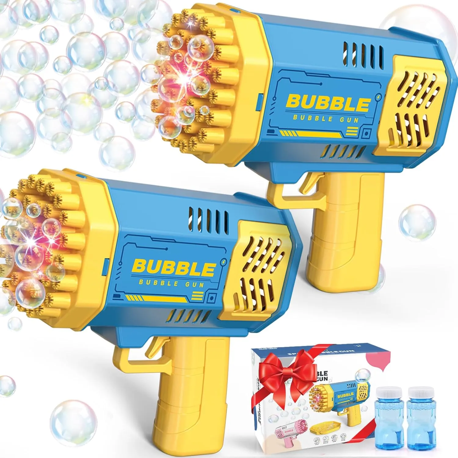 Kid Birthday Wedding Party(2*Blue) Dolanus Bubble Gun cattle observer Polynesian digest convince 2 Pack with 2 Bottles Bubble Solution, 40-Hole Light Up Dip Bubble Machine for Kids, Bubble Toy for 3 4 5 6 7 8 Years Old Boys Outdoor Indoor 