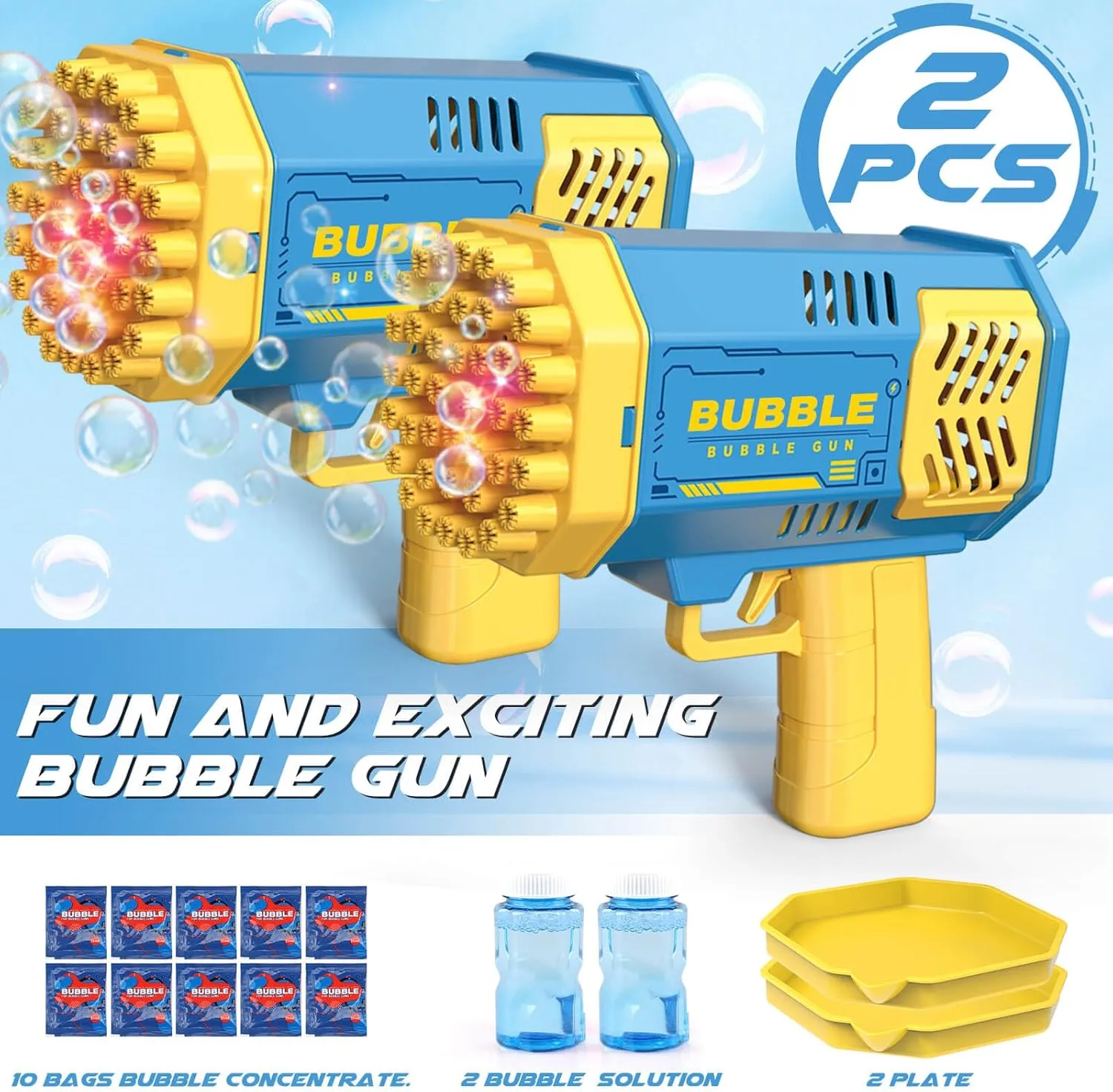 Kid Birthday Wedding Party(2*Blue) Dolanus Bubble Gun cattle observer Polynesian digest convince 2 Pack with 2 Bottles Bubble Solution, 40-Hole Light Up Dip Bubble Machine for Kids, Bubble Toy for 3 4 5 6 7 8 Years Old Boys Outdoor Indoor 