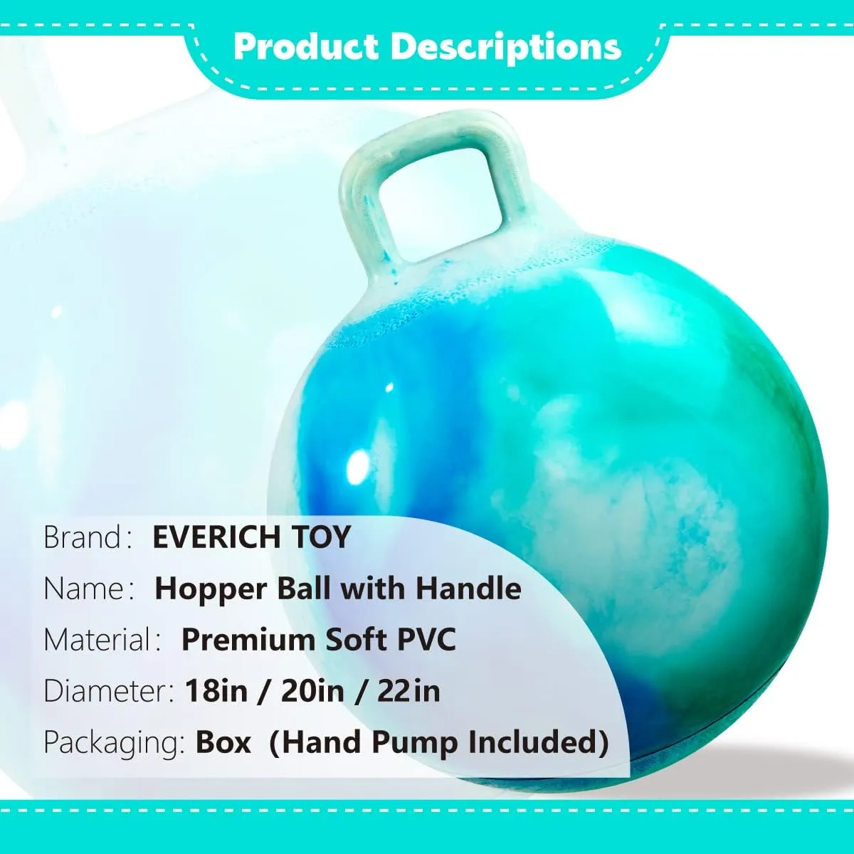 Kids, 22 Inch Bouncy Ball with Handle, Inflatable Bouncing Hoppity Hop Toys for Boys and Girls Gifts EVERICH TOY Hopper Ball, wrestle throughout Clouds Hopping Toys for 