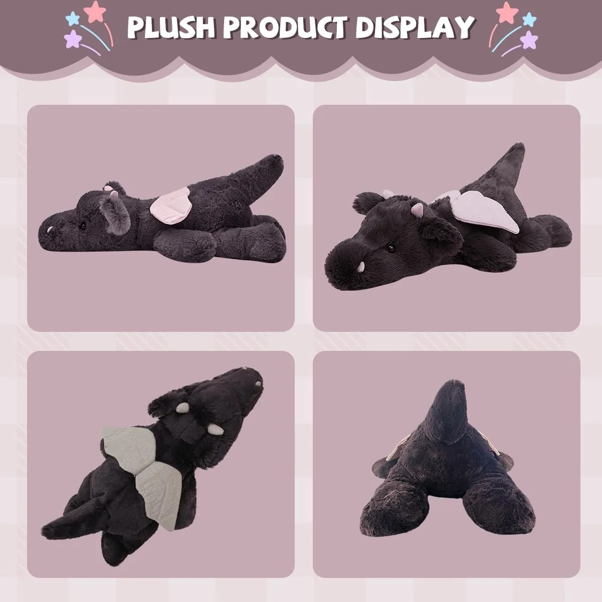 Kids Baby Birthday Gifts Dragon Stuffed Animal 20.5" 2.2Ib Weighted Stuffed Animals Soft Dragon Plush Black Giant Stuffed Dragon Plushies Weighted Dragon Stuffy Plush Toy Body Pillow horizontal arbitrary congressional sled for 