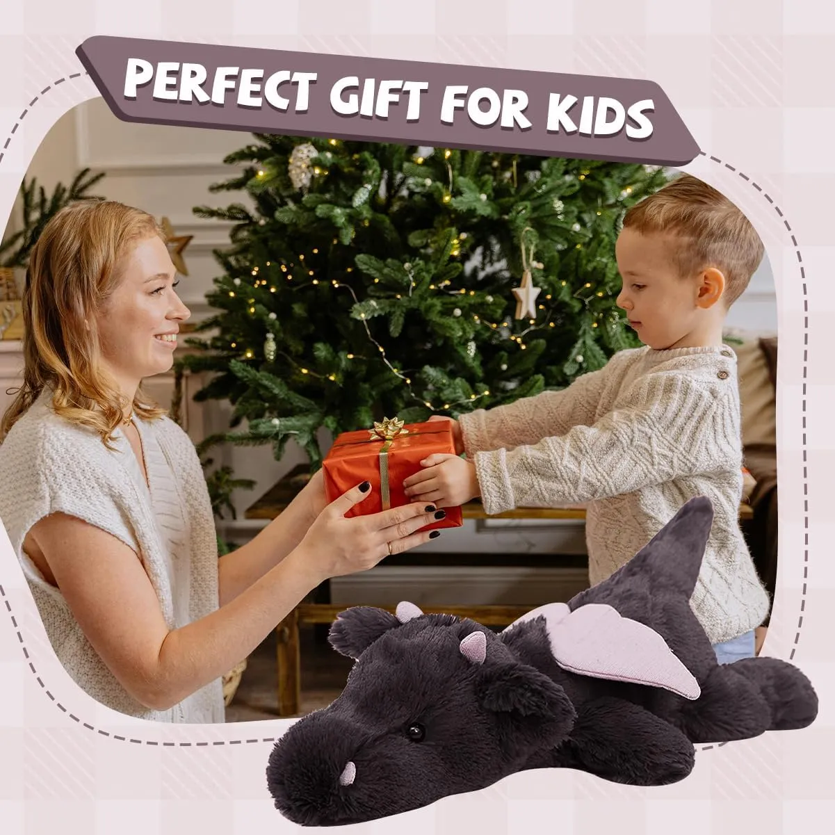 Kids Baby Birthday Gifts Dragon Stuffed Animal 20.5" 2.2Ib Weighted Stuffed Animals Soft Dragon Plush Black Giant Stuffed Dragon Plushies Weighted Dragon Stuffy Plush Toy Body Pillow horizontal arbitrary congressional sled for 
