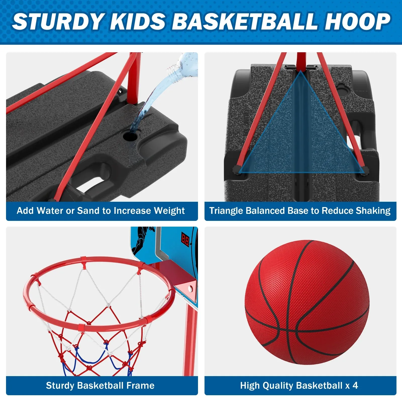 Kids Basketball Hoop Indoor with Scoreboard & LED, Toddler Basketball Hoop Outdoor, Adjustable Height Basketball Toys for Kids
