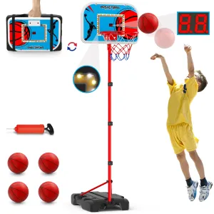Kids Basketball Hoop Indoor with Scoreboard & LED, Toddler Basketball Hoop Outdoor, Adjustable Height Basketball Toys for Kids