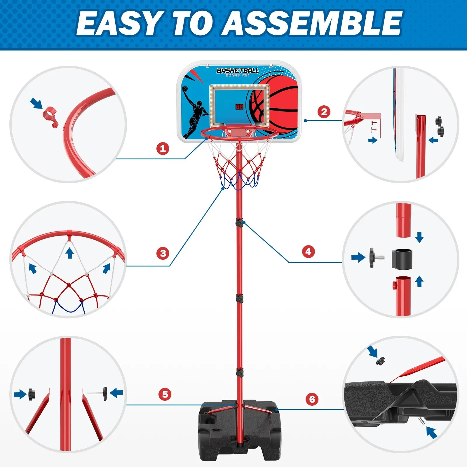 Kids Basketball Hoop Indoor with Scoreboard & LED, Toddler Basketball Hoop Outdoor, Adjustable Height Basketball Toys for Kids