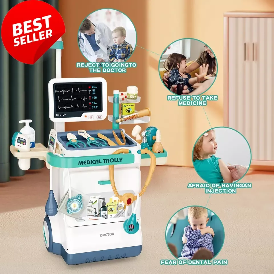 Kids Doctor Kit – 26-Pcs Pretend Mobile Station Cart, Stethoscope, Medical Toy