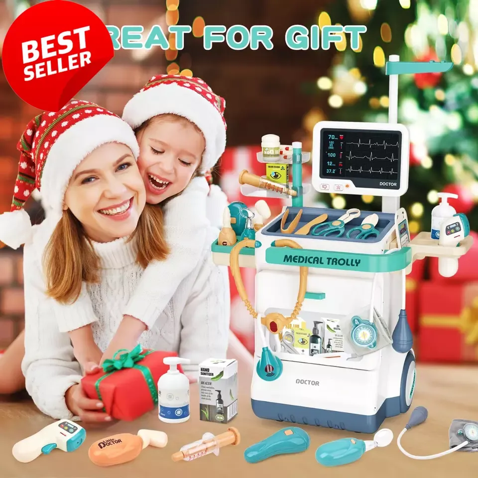 Kids Doctor Kit – 26-Pcs Pretend Mobile Station Cart, Stethoscope, Medical Toy
