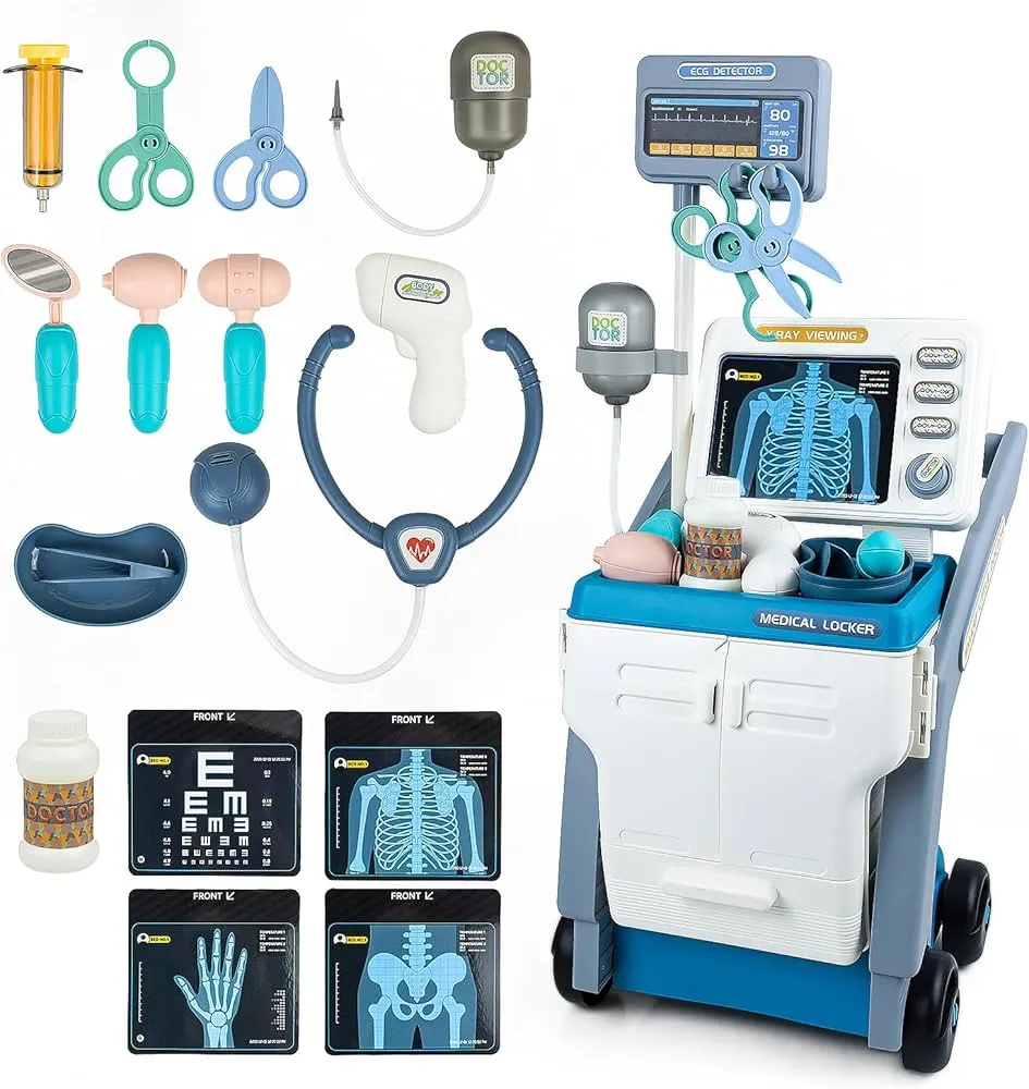Kids Doctor Medical Trolley Playset with ECG Monitor & Accessories
