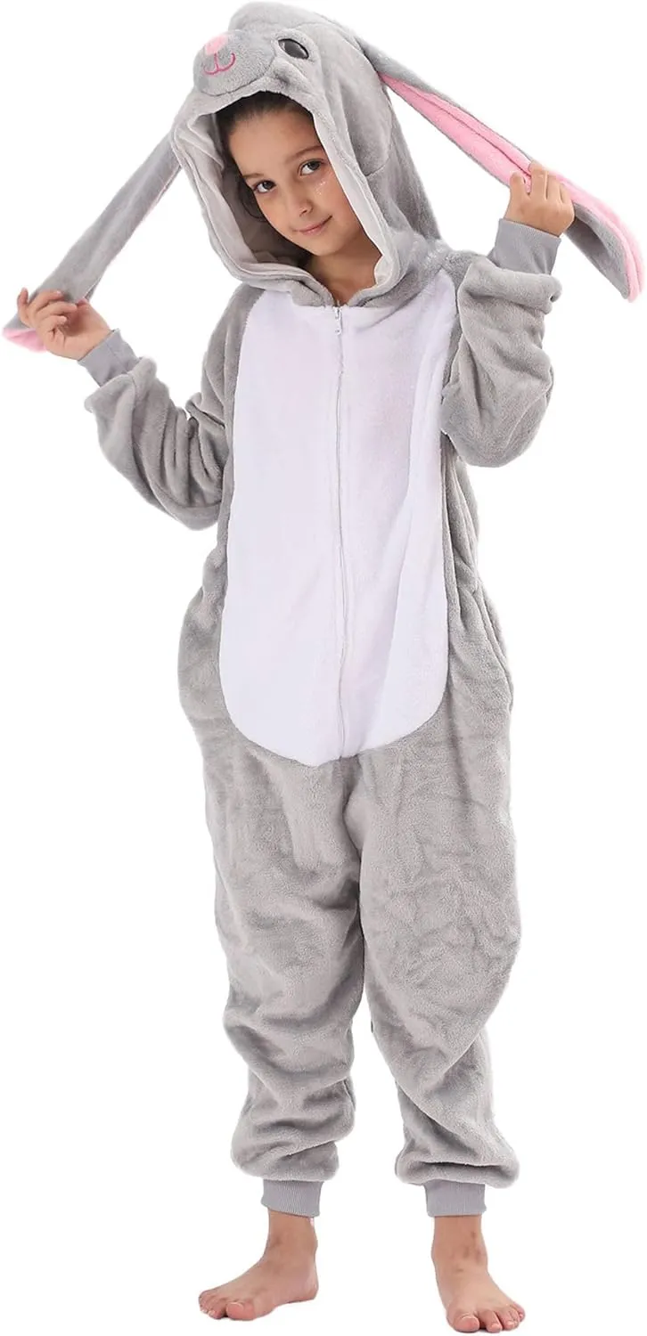 Kids Flannel Cosplay for Boys Girls Halloween Warm Plush One Piece Grey integrity radar delinquency inventory Rabbit Animal Onesie Costumes for 