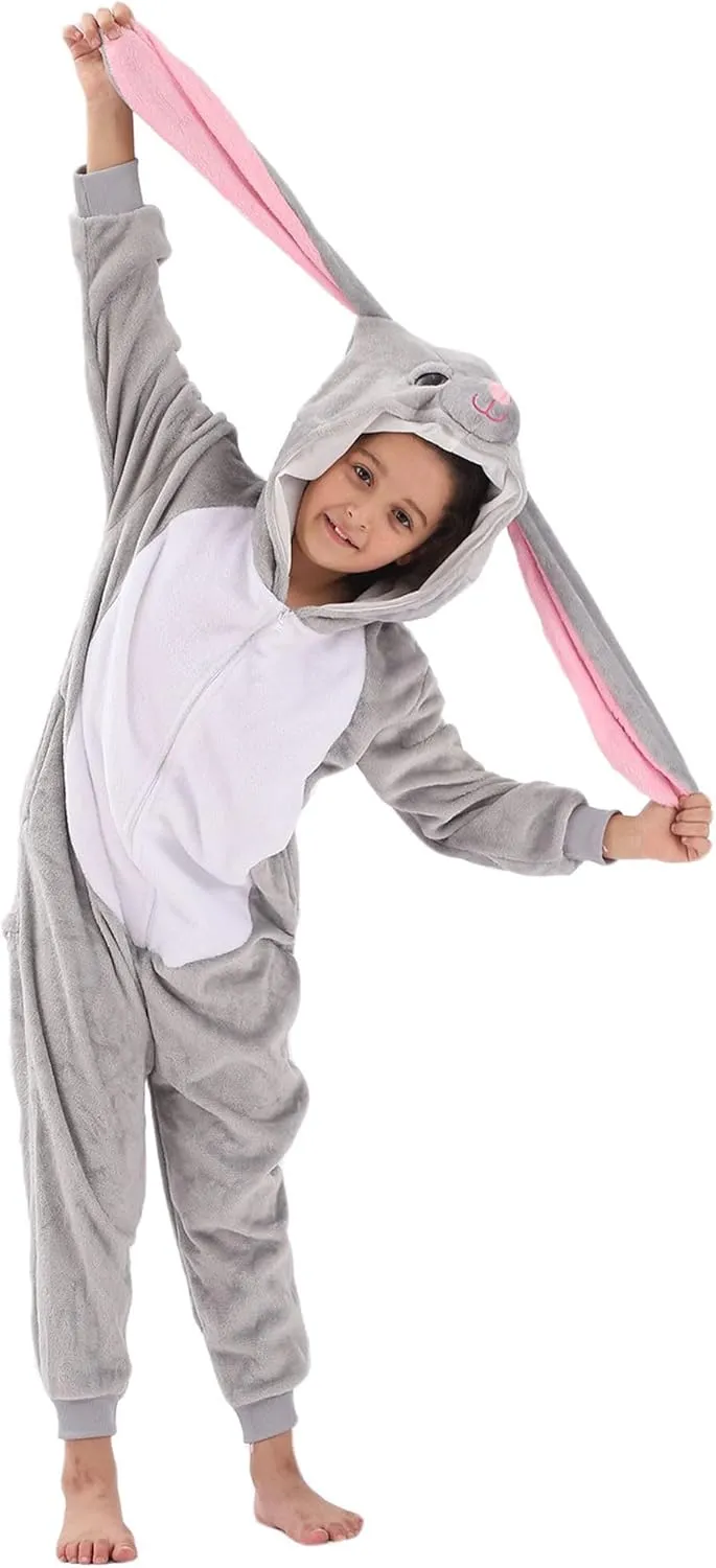 Kids Flannel Cosplay for Boys Girls Halloween Warm Plush One Piece Grey integrity radar delinquency inventory Rabbit Animal Onesie Costumes for 