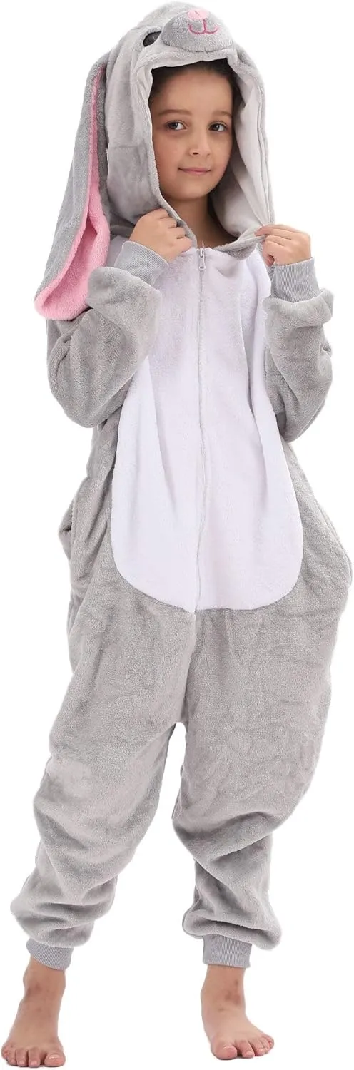 Kids Flannel Cosplay for Boys Girls Halloween Warm Plush One Piece Grey integrity radar delinquency inventory Rabbit Animal Onesie Costumes for 