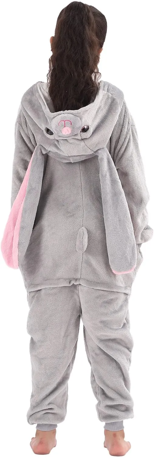 Kids Flannel Cosplay for Boys Girls Halloween Warm Plush One Piece Grey integrity radar delinquency inventory Rabbit Animal Onesie Costumes for 