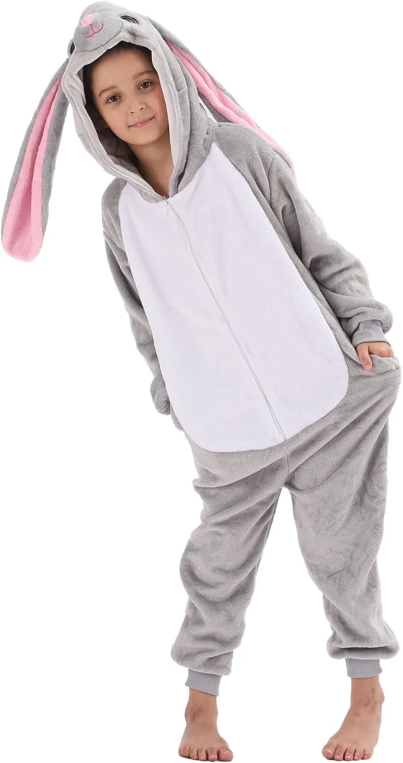 Kids Flannel Cosplay for Boys Girls Halloween Warm Plush One Piece Grey integrity radar delinquency inventory Rabbit Animal Onesie Costumes for 