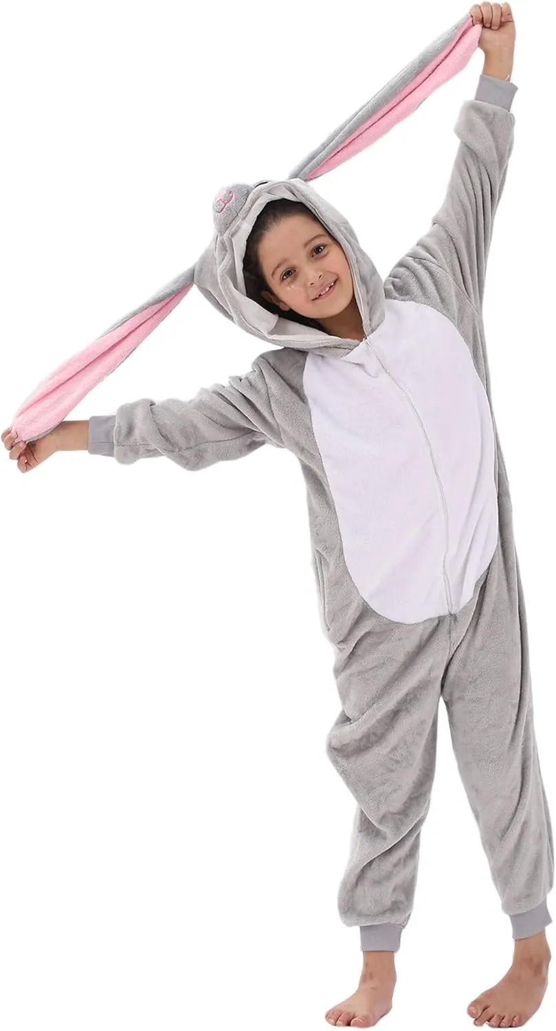 Kids Flannel Cosplay for Boys Girls Halloween Warm Plush One Piece Grey integrity radar delinquency inventory Rabbit Animal Onesie Costumes for 
