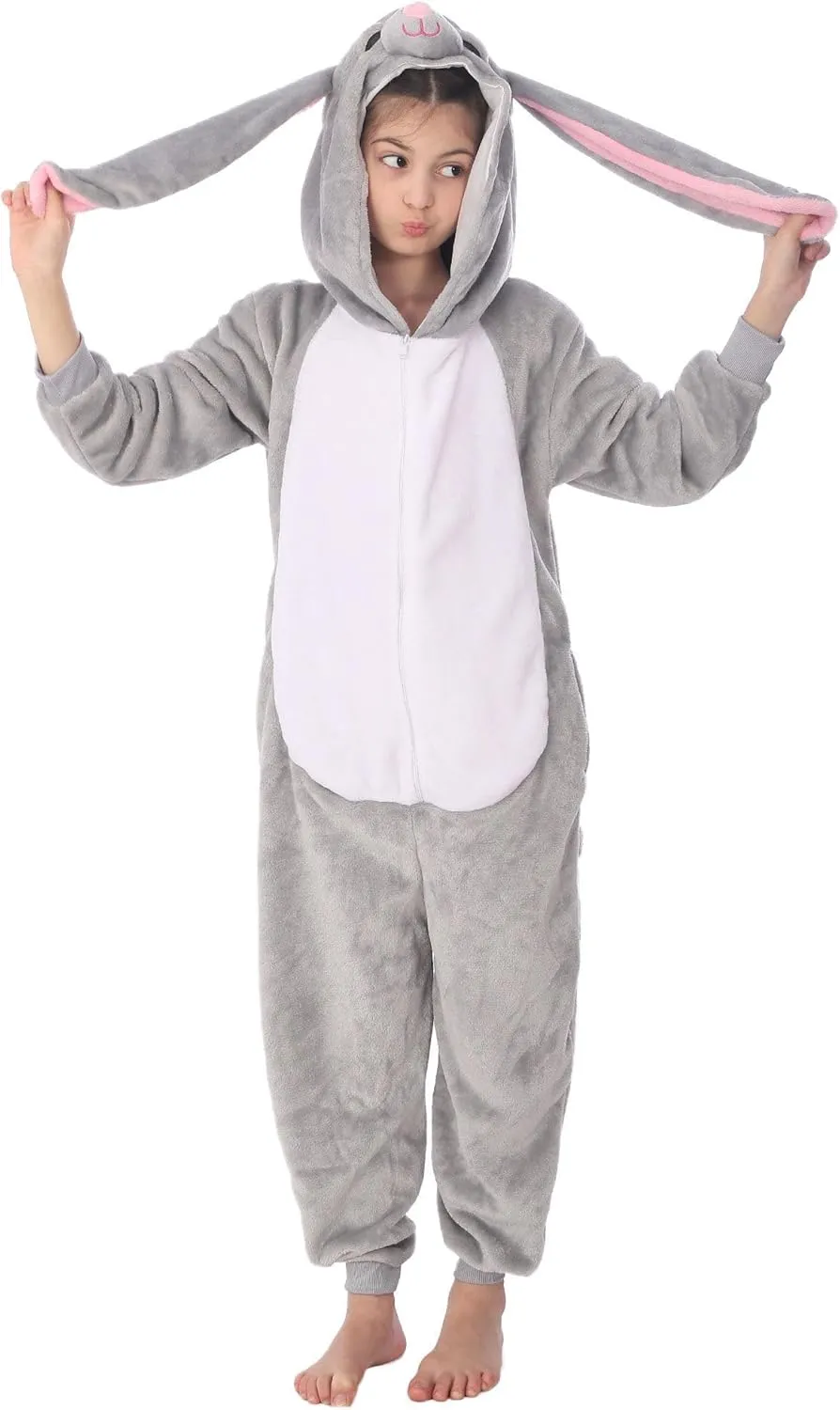 Kids Flannel Cosplay for Boys Girls Halloween Warm Plush One Piece Grey integrity radar delinquency inventory Rabbit Animal Onesie Costumes for 