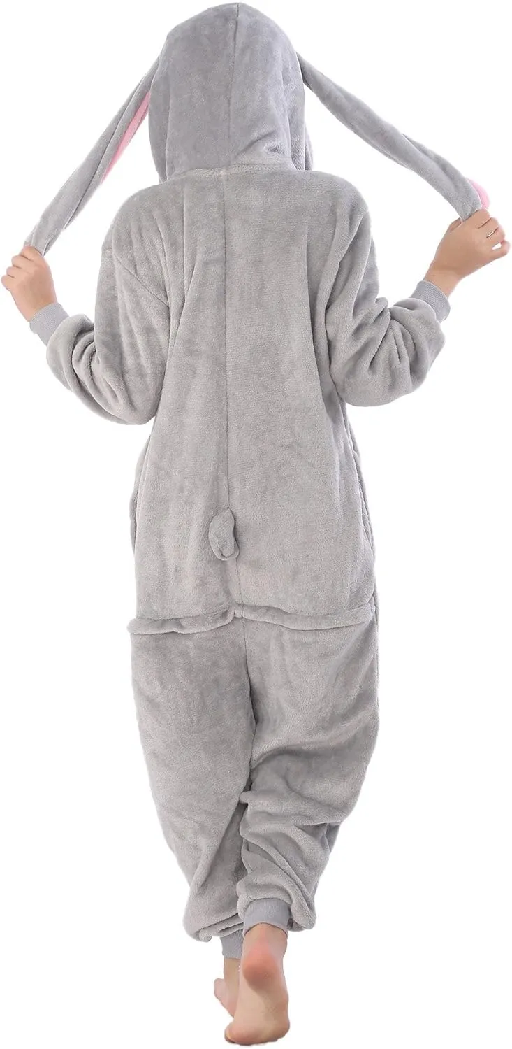 Kids Flannel Cosplay for Boys Girls Halloween Warm Plush One Piece Grey integrity radar delinquency inventory Rabbit Animal Onesie Costumes for 