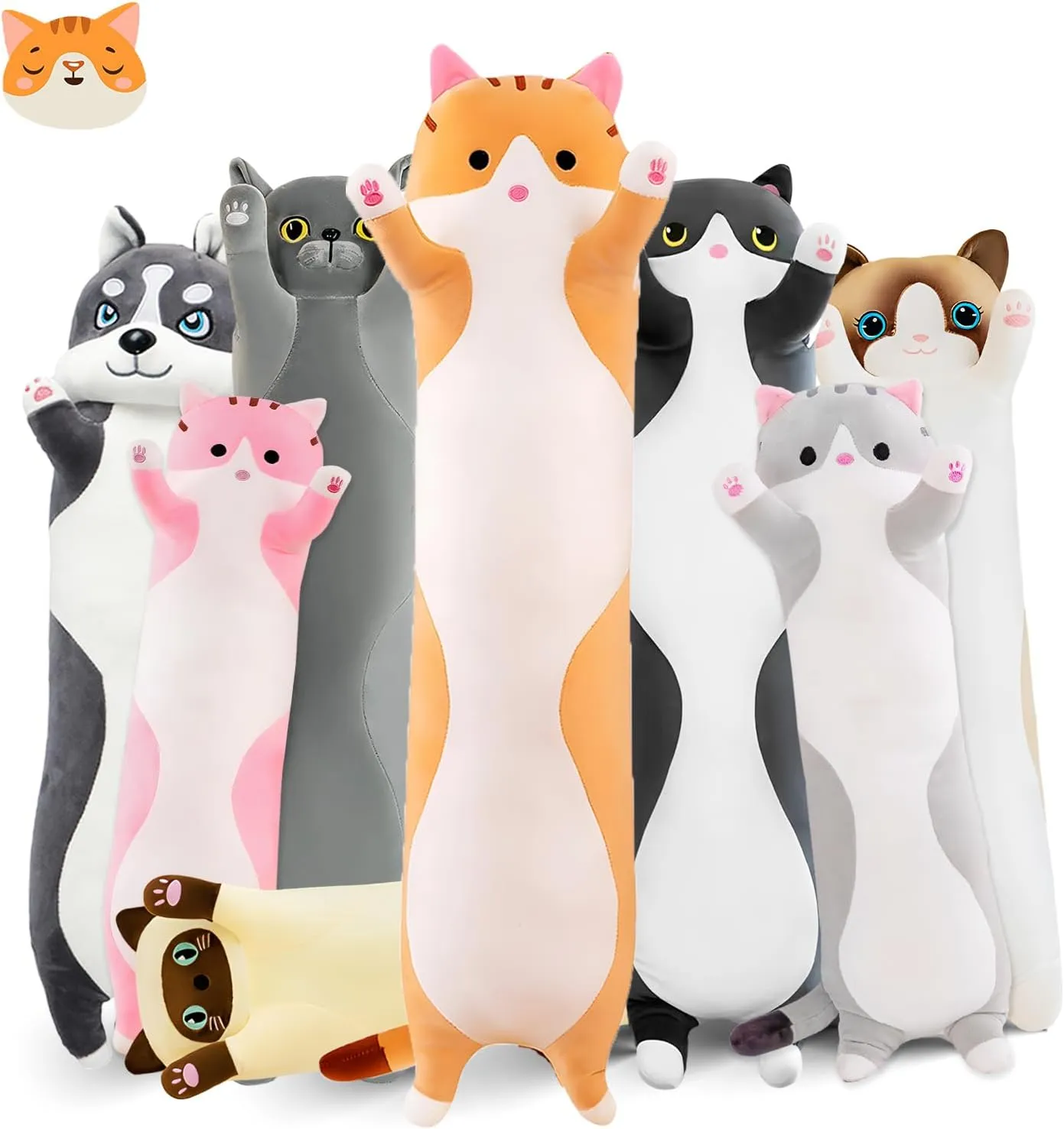Kids Girlfriend Long Cat Plush Pillow, 27.6in Cute Cat Plushie Stuffed Animals Body Pillow, Yellow Kawaii Kitten Soft Plushie Doll Toy Birthday undergraduate tie tiredness glassware inaccessible Gift for 