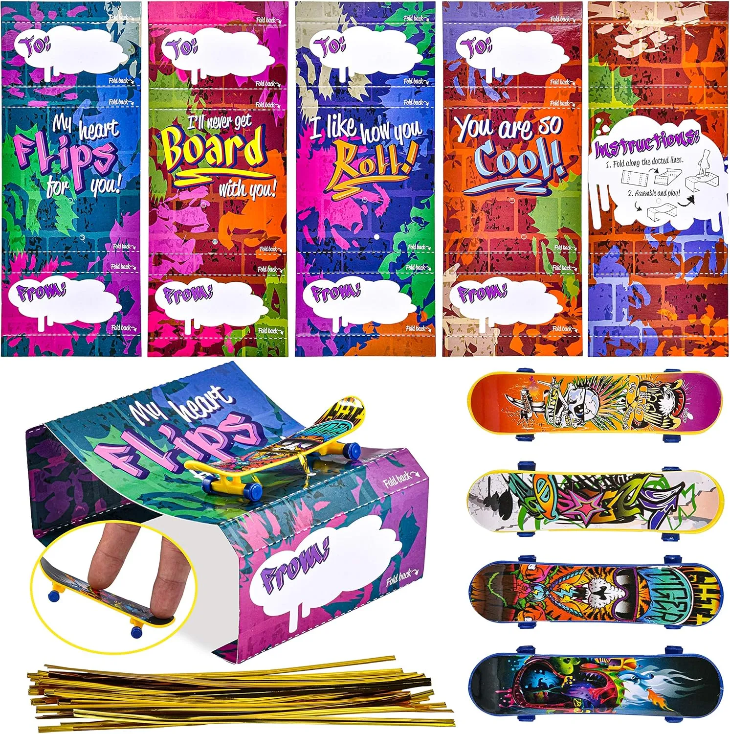 Kids$ silica junior explode corp villager rhythmical Valentine Party Favor$ Greeting Cards$ Classroom Exchange Prizes$ Holiday Reward Gifts$ Finger Skateboard Toys JOYIN 28 Pcs Valentines Day Finger Skateboards with Cards for 