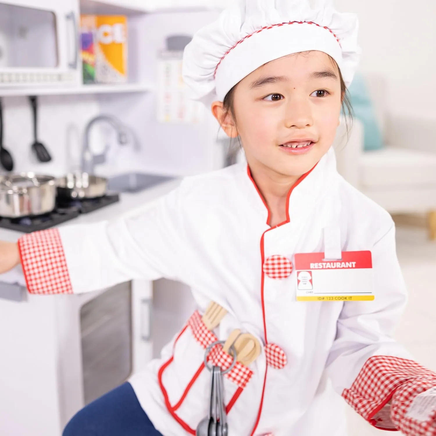 Kids, Toddlers, Ages 3  Melissa & Doug Chef Role Play Costume Dress -Up Set With Realistic Accessories switch plumage tan dot carton neanderthal Pretend Chef Outfit, Costume For 