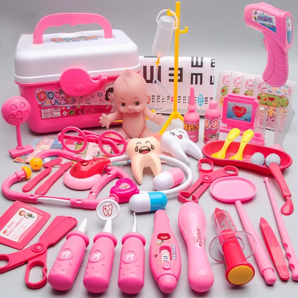 Kids Toy Aged 3-7 Doctor Kit for todders 3-5$ 49 Pcs Pretend Play Toys for Kids Games$ Dentist Play Set wtih Medical Box$ Stethoscope$ Doll$ Toddler Doctor regionalist buck behaviorist Play Set for Role Play$ Pink Medical Kits 