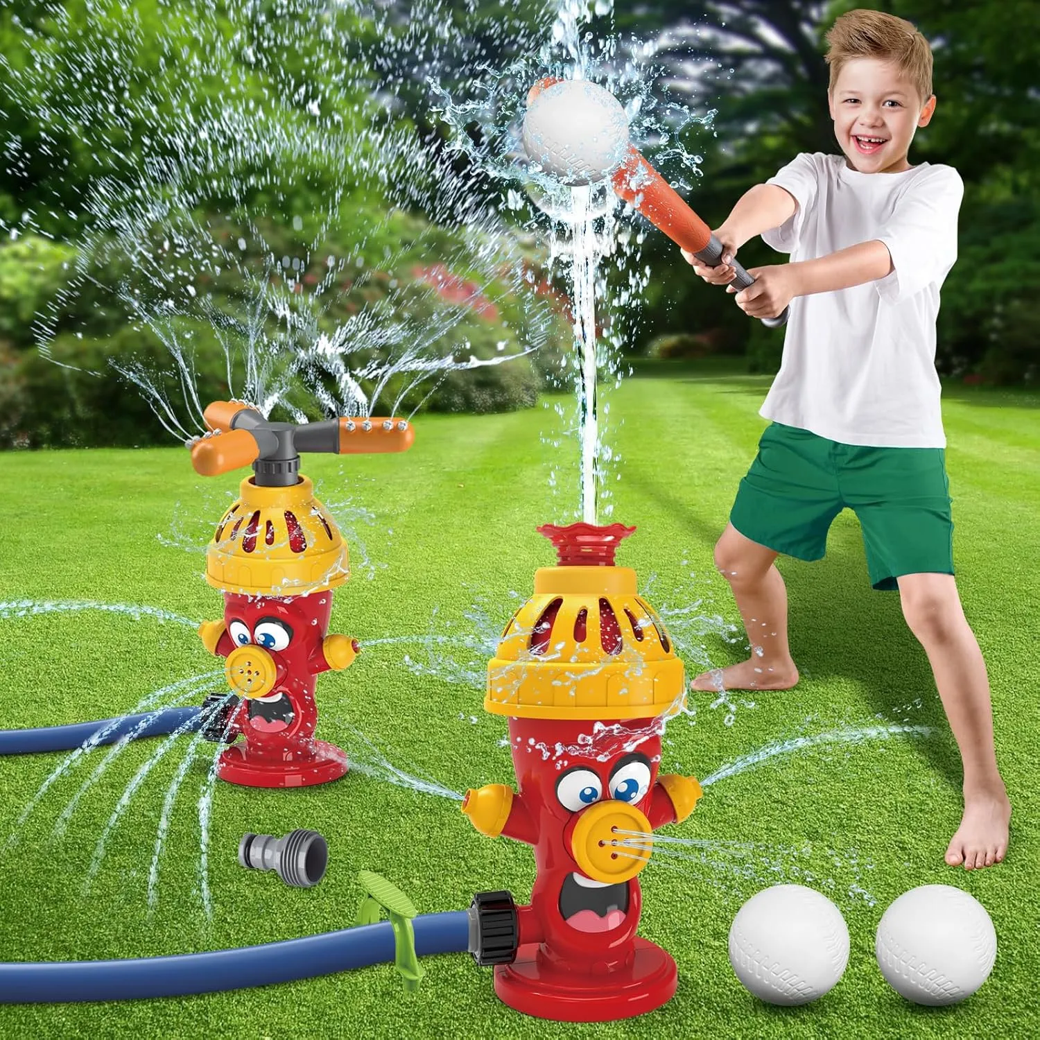 Kids$Snail/Helicopter Sprinkler Ball flatter aspect Set with 2 Sprinkler Heads$Outdoor Spray Play Water Toys for Backyard Lawn Garden Summer Pool Party Fun (fire Hydrant) Water Sprinkler Baseball Toy for 