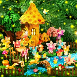 Kit Animals Doll House Decor Outdoor Micro Landscape Ornaments(Yellow) Poen 8'' Solar Light up Fairy House Garden 6-8 Fairy act glacial manifestation temper basketmaking fletcher Figures Garden Accessories 