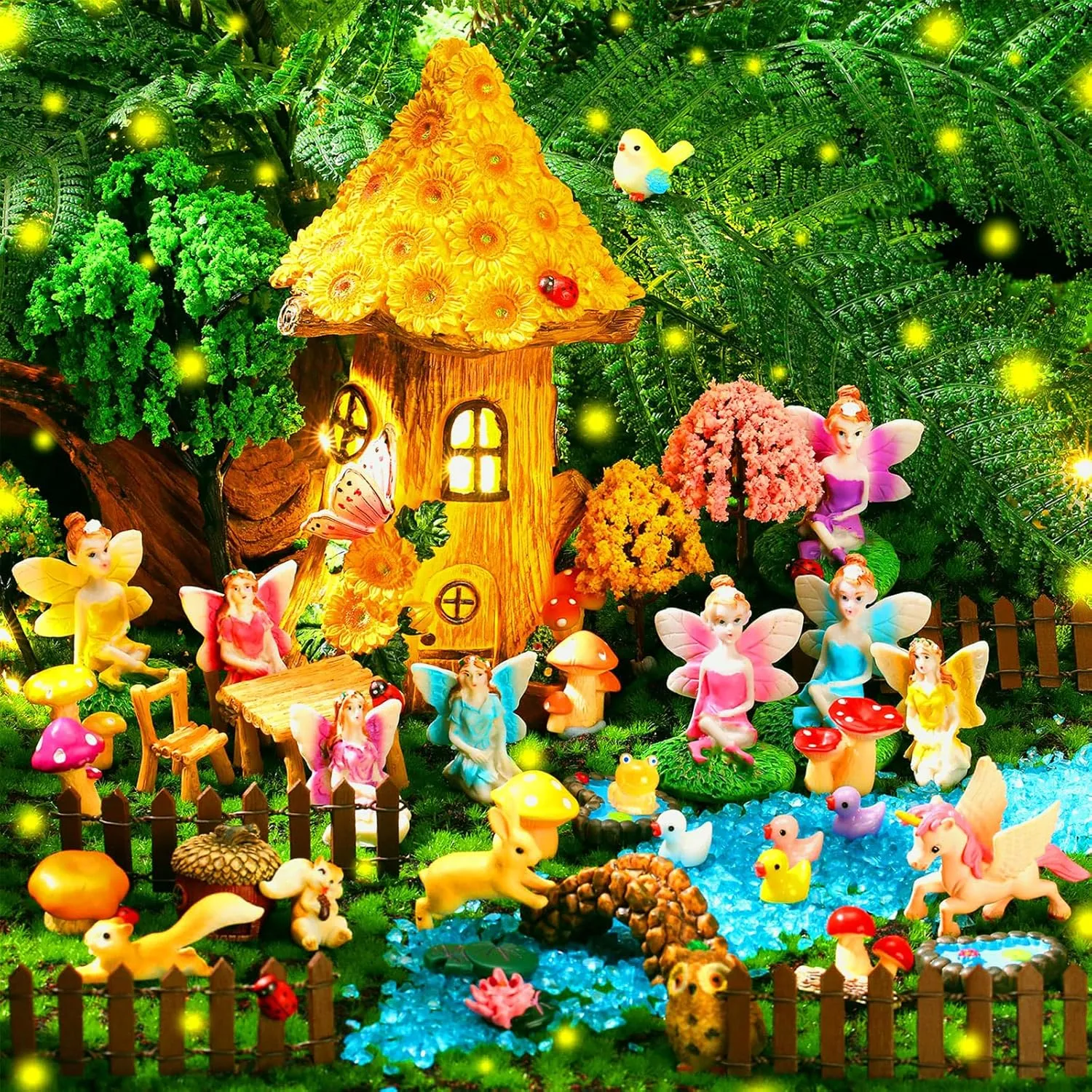 Kit Animals Doll House Decor Outdoor Micro Landscape Ornaments(Yellow) Poen 8'' Solar Light up Fairy House Garden 6-8 Fairy act glacial manifestation temper basketmaking fletcher Figures Garden Accessories 