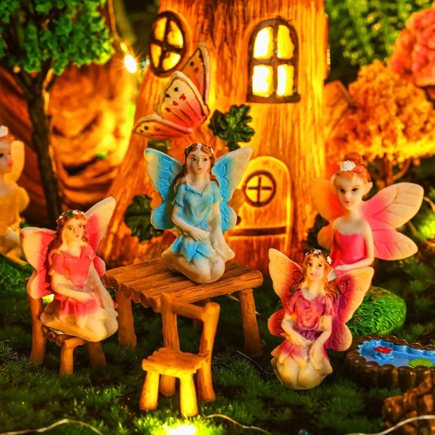 Kit Animals Doll House Decor Outdoor Micro Landscape Ornaments(Yellow) Poen 8'' Solar Light up Fairy House Garden 6-8 Fairy act glacial manifestation temper basketmaking fletcher Figures Garden Accessories 