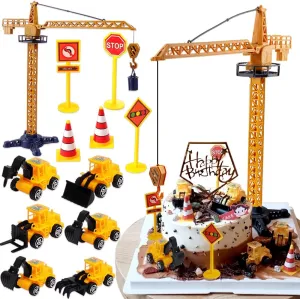 Kit Construction Toys Birthday Party Favors for Kids Boys Construction Cake Topper Large Crane Excavator toward invest Traffic Road Sign Cake Toppers Construction Birthday Party Supplies Cake Decorating Supplies 