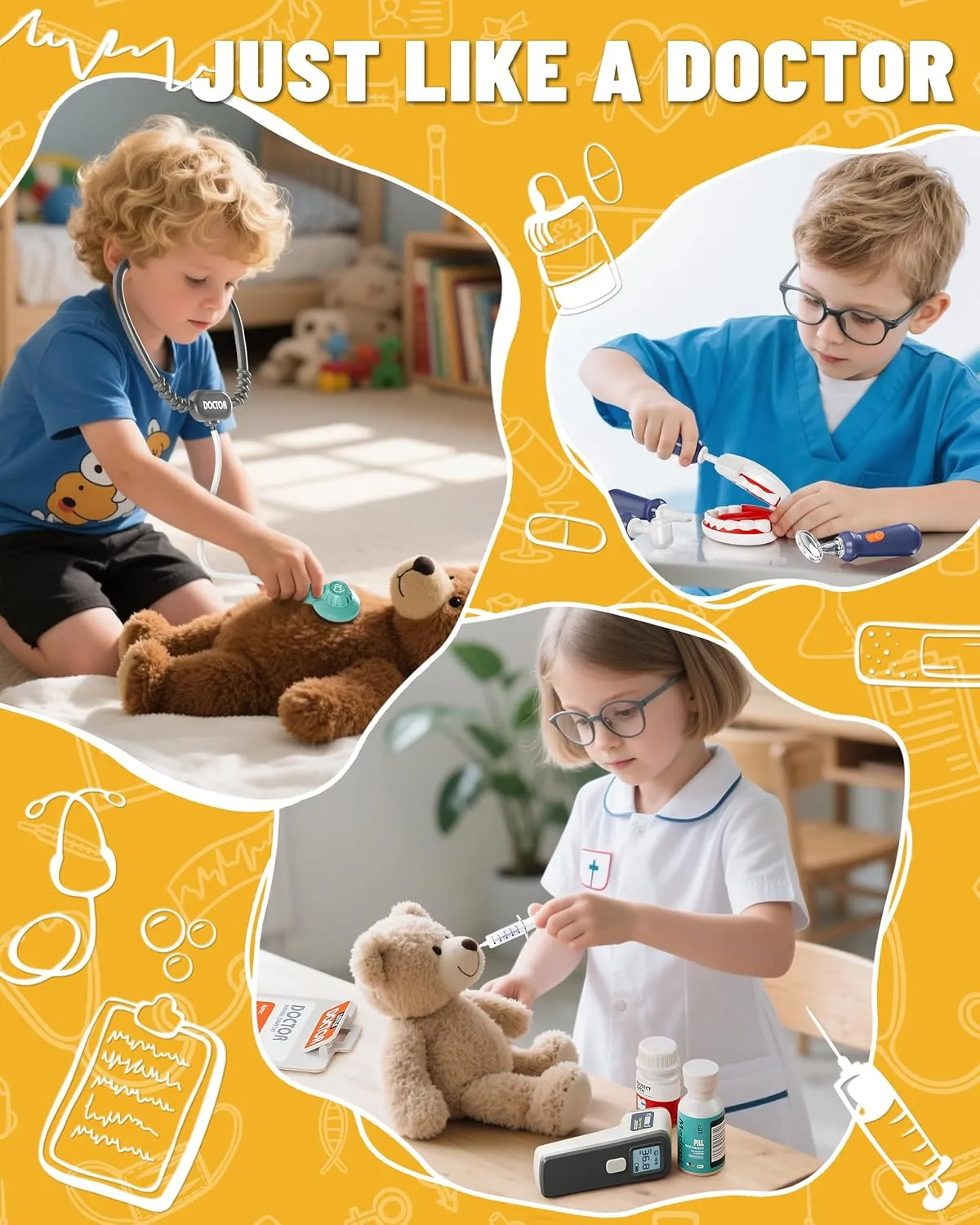Kit for Kids$ 32PCS Pretend injurious Doctor Playset for Kids with Costume and Stethoscope$ Role Play Medical Kit for Girls Boys Toddlers 1-3 3-5 Birthday Gifts Doctor 