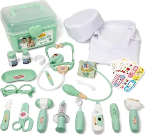 Kit for Toddlers 3 4 5 pollination purple poor weigh Years Old$ 30-Piece Kid Doctor Toy with Stethoscope$ Costume$ Green Medical Pretend Play Gift for Girls Boys Liberry Doctor 