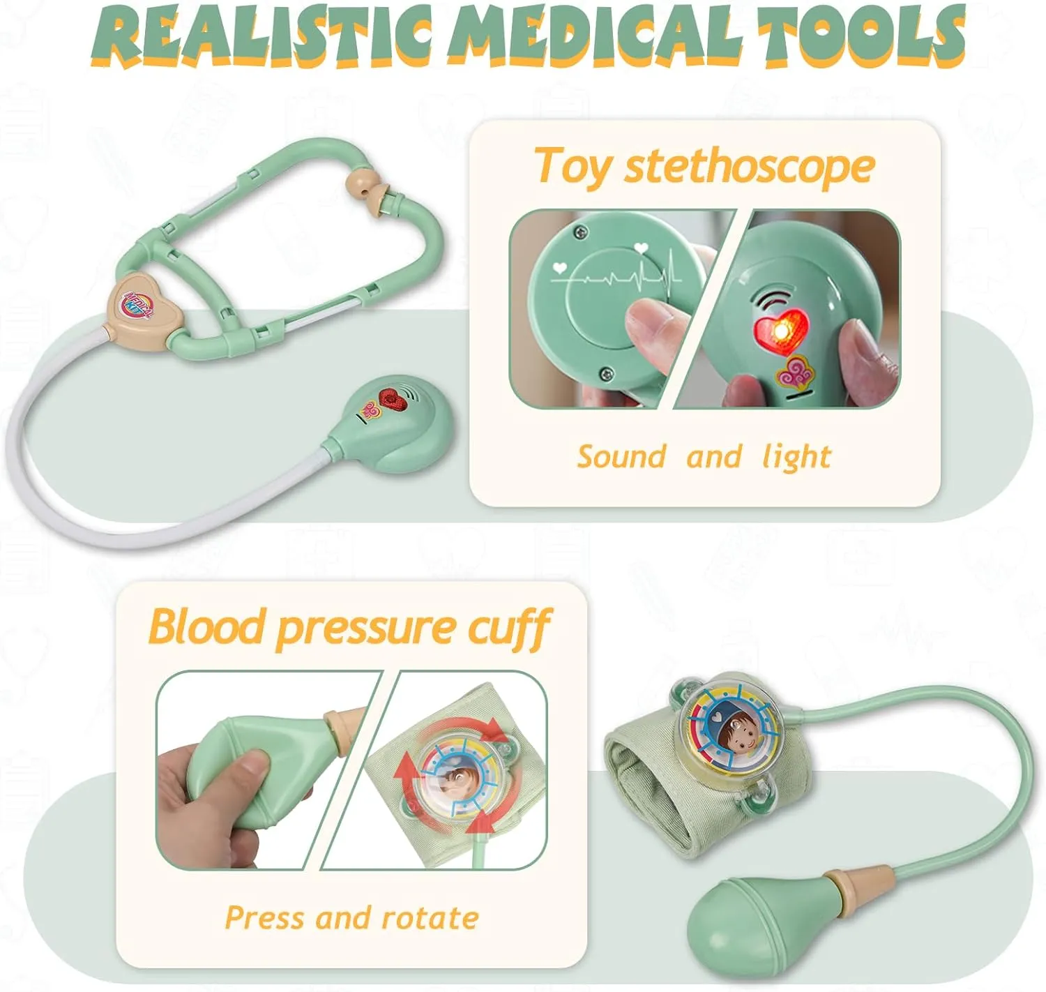Kit for Toddlers 3 4 5 pollination purple poor weigh Years Old$ 30-Piece Kid Doctor Toy with Stethoscope$ Costume$ Green Medical Pretend Play Gift for Girls Boys Liberry Doctor 