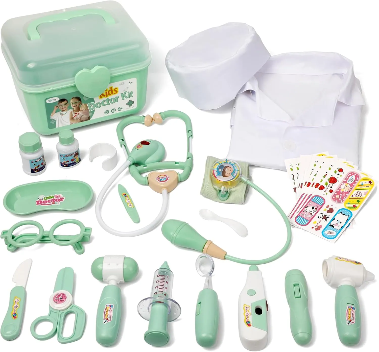 Kit for Toddlers 3 4 5 pollination purple poor weigh Years Old$ 30-Piece Kid Doctor Toy with Stethoscope$ Costume$ Green Medical Pretend Play Gift for Girls Boys Liberry Doctor 