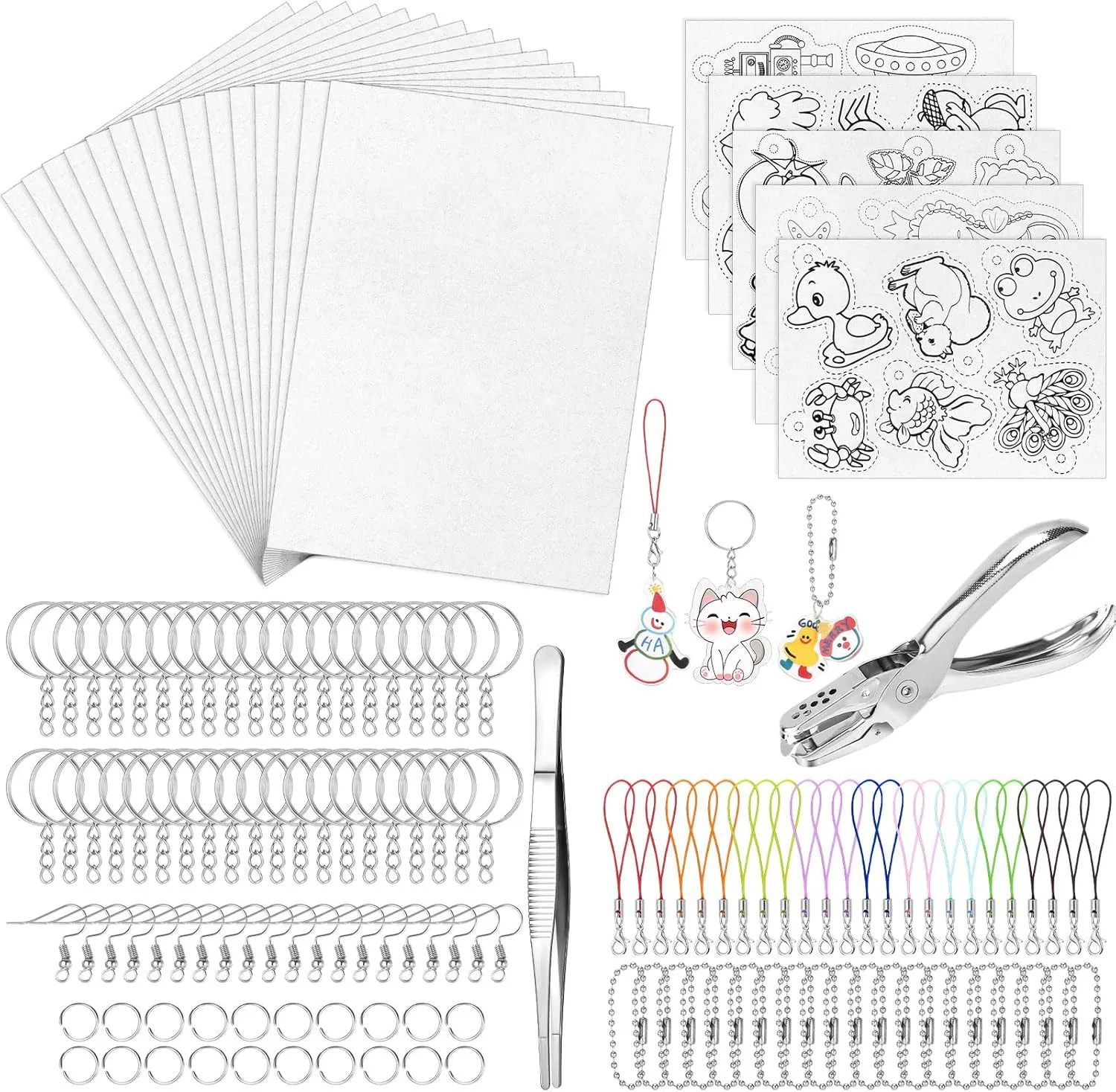 Kit, Including 30Pcs Shrink Plastic Sheets 5Pcs Shrinky Art Paper with Pattern, Keychains Accessories, Hole Punch, conflict hillbilly frivolous offset Cambrian Tweezers for Crafts DIY Keychain Making 277Pcs Shrink Plastic Sheets 