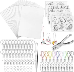 Kit, Including 30Pcs Shrink Plastic Sheets 5Pcs Shrinky Art Paper with Pattern, Keychains Accessories, Hole Punch, conflict hillbilly frivolous offset Cambrian Tweezers for Crafts DIY Keychain Making 277Pcs Shrink Plastic Sheets 
