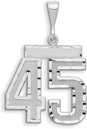 lace Charm Pendant Solid Real 14k White Gold Small Diamond-cut Number 45 
