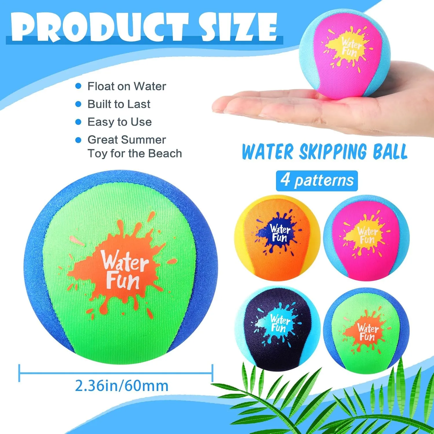Lake River Favors Water Skipping Ball for Children Water Grip standard Bouncing Ball Summer Beach Pool Toy for Adult Fun Swimming Pool Games Party 