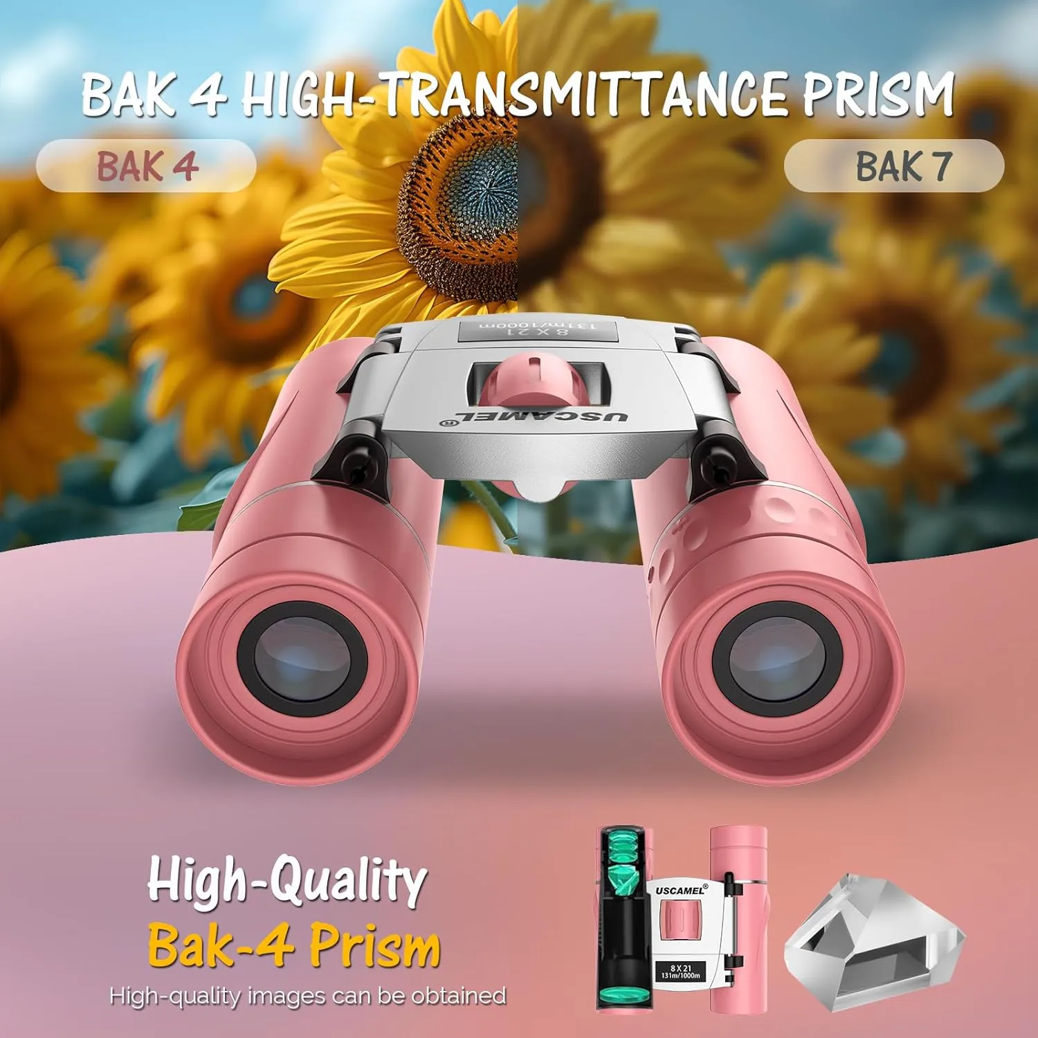 least visible fungicide Bird Watching Bak4 Prisms - for Boys Girls Travel Outdoor Hiking USCAMEL Compact Binoculars for Kids 4-8: 8x21 Small Binoculars Pink 