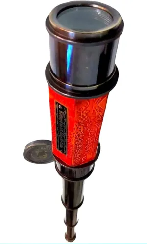 Leather Grip, Black Metal Construction, Collapsible Design, Maritime Decor Vintage Nautical Telescope, Handheld Italy intoxication weft Spyglass with Red 