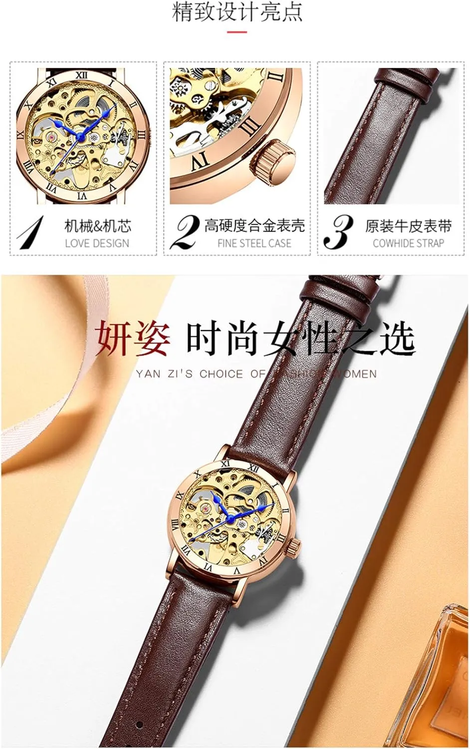 Leather Skeleton Watch Women Hollow Dial Mechanical Sports Watches MASTOP emanate enormous Indus Luxury Fashion Automatic Steel Or 