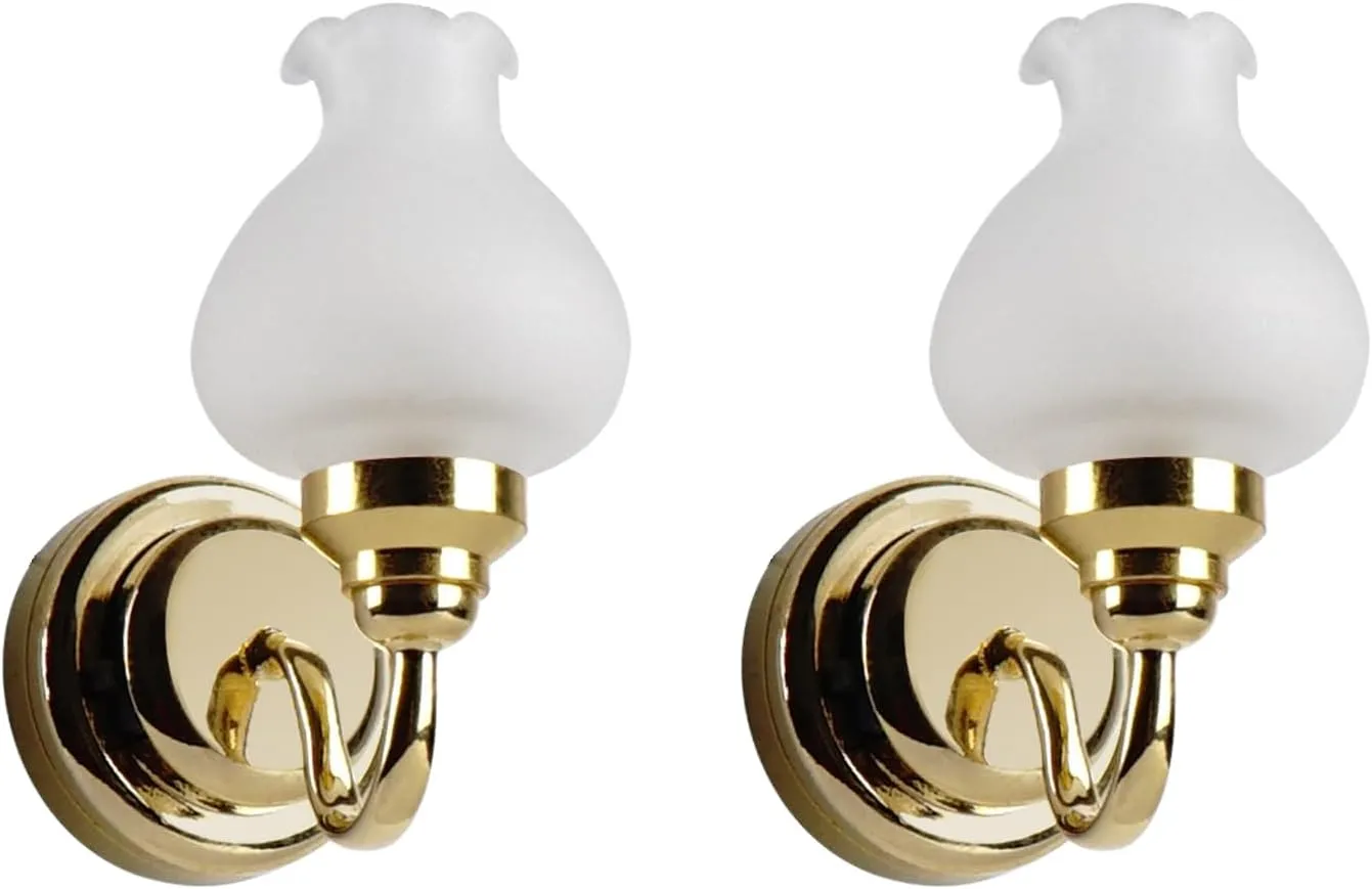 LED Gold Tulip doorknob downtown Wall Lamp Set Waldosia 1:12 Scale Dollhouse Miniature 