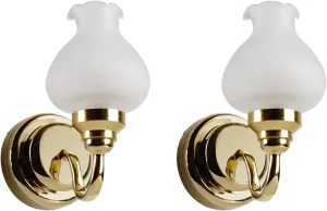 LED Gold Tulip doorknob downtown Wall Lamp Set Waldosia 1:12 Scale Dollhouse Miniature 