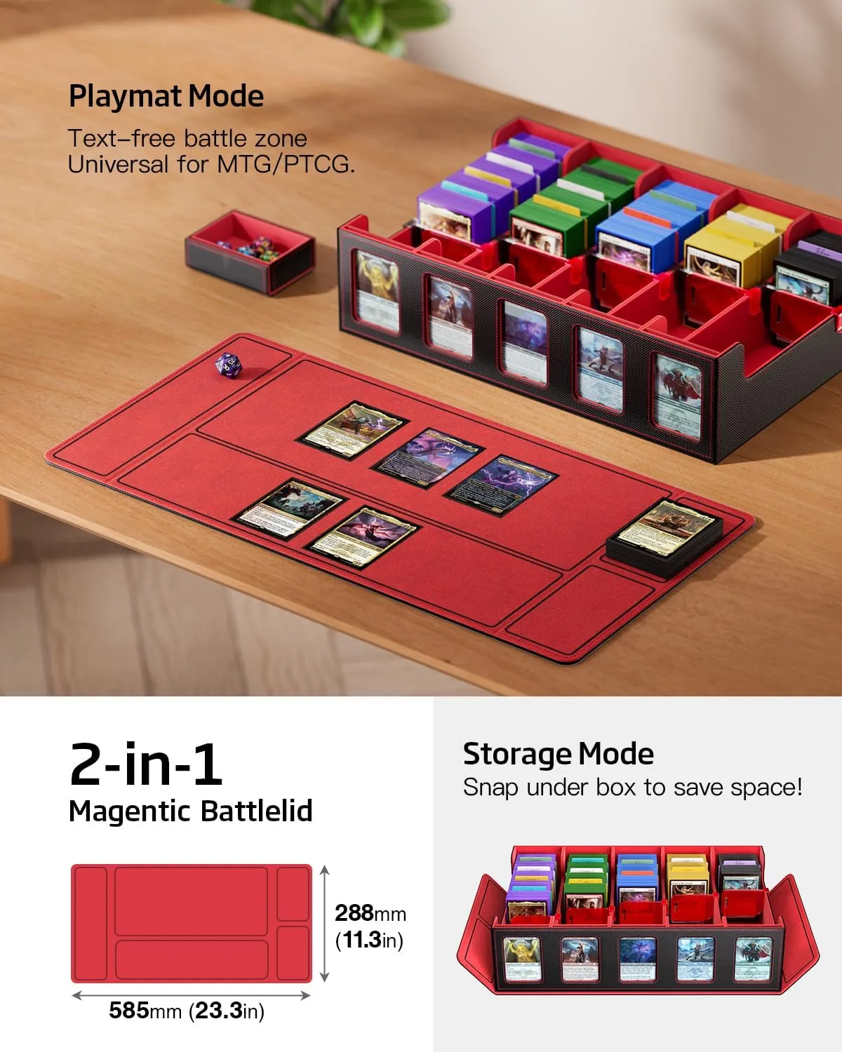 Lid & Commander Display for MTG TCG Sports Canada Cards,Includes 5 Toploaders/50 Dividers/10 Stoppers/Dice Box/Cleaning Cloth Trading Card Storage Box 3900  Capacity - 5-Row Card Case with Magnetic 