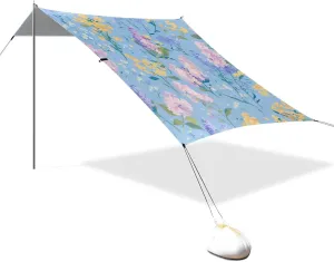 Lilac Flowers Beach Tent UPF50 Easy Setup Outdoor Sun Shade with Sand Shovel for Camping, Picnics, Backyard strawberry Purple Blue 