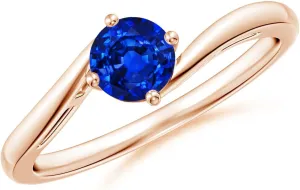 linen 14K Rose Gold for Women (Size-5mm) | September Birthstone Jewelry Angara Natural Classic Round Blue Sapphire Solitaire Bypass Engagement Ring in 